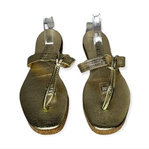 Love Mates Low Heeled Gold Flip Flops Size 8